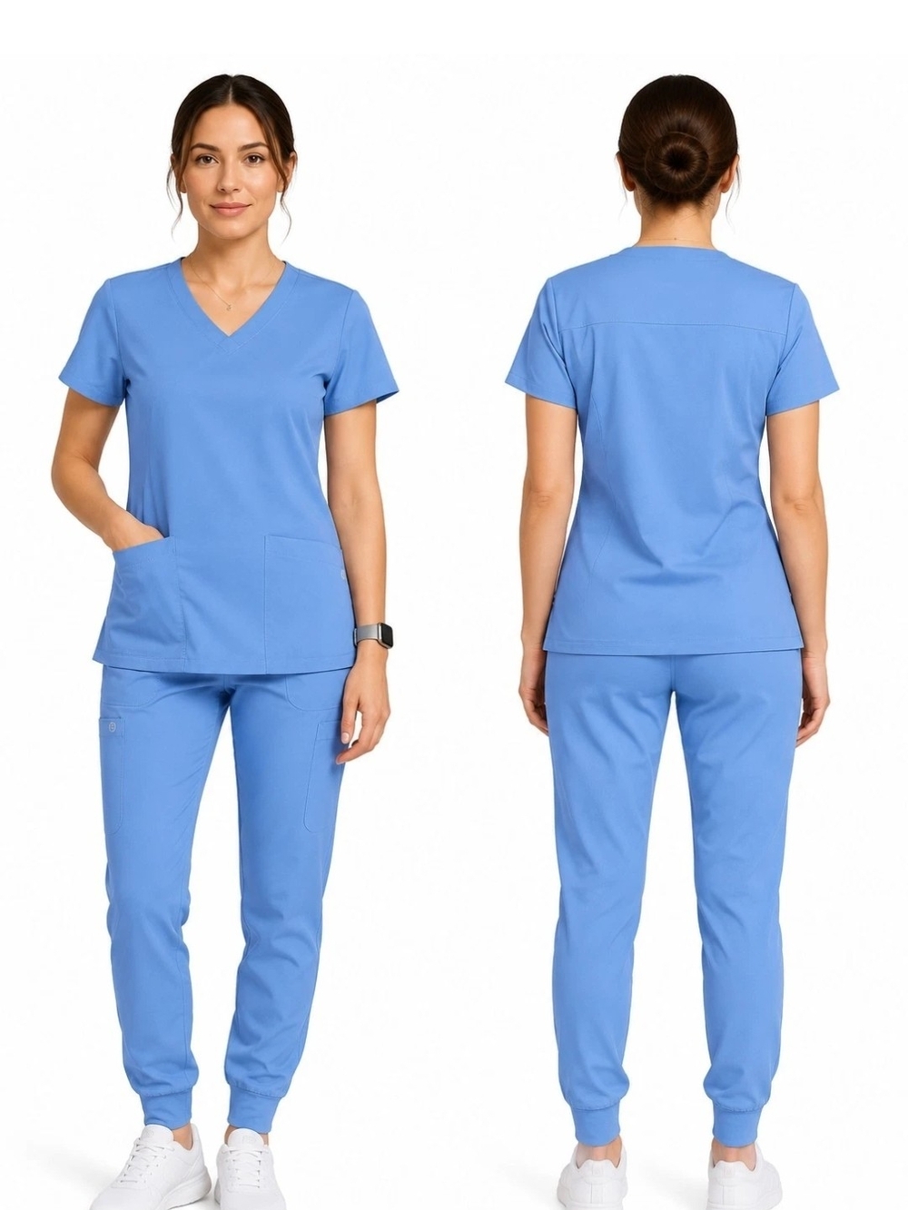 Wink Women’s XS Blue Solid Woven Polyester Medical Scrub Set Top Pants
